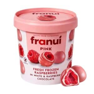 פרנוי ורוד פטל מצופה שוקולד חלב ושוקולד לבן